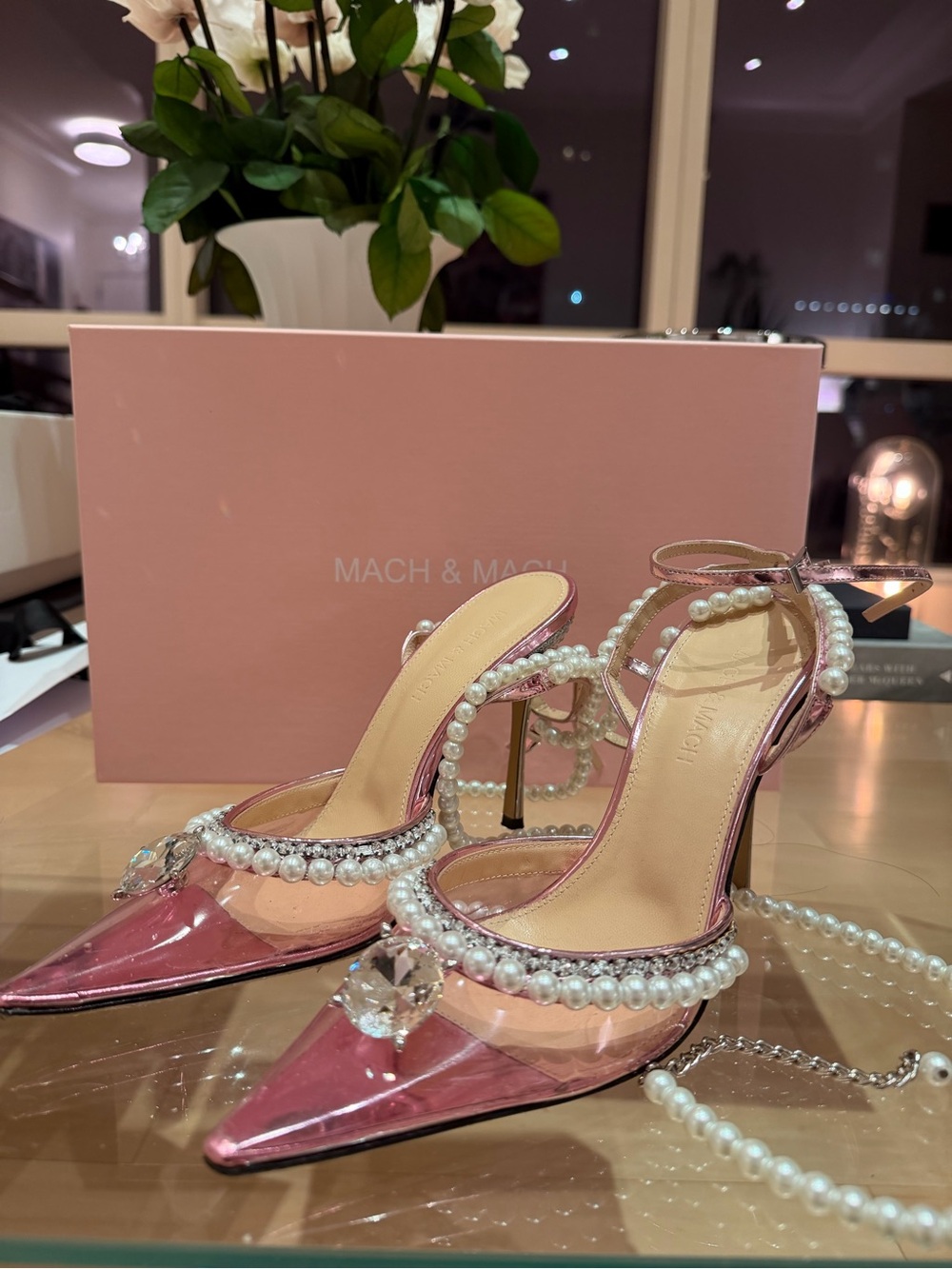 MACH & MACH Diamond of Elizabeth pink Pearl & Crystal PVC size 36 - Picture 1 of 8